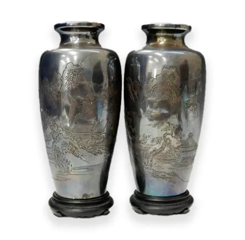 時代銀製花瓶 一対